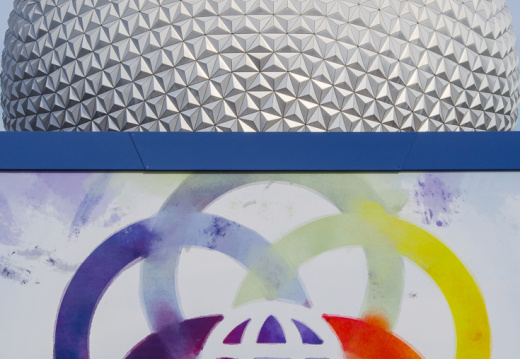 Festival of the Arts sign and Spaceship Earth