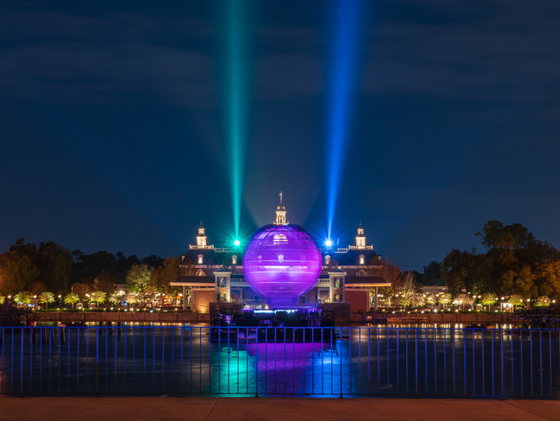 Spotlights behind American pavilion