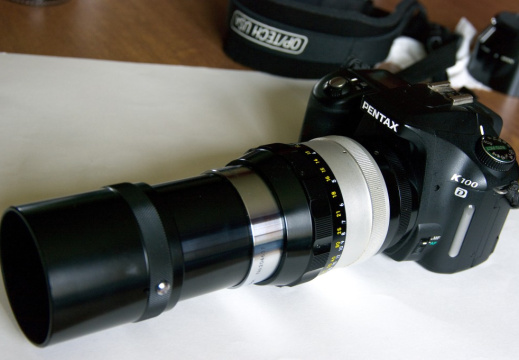 Nikkor 20cm F4 mounted on Pentax K100D