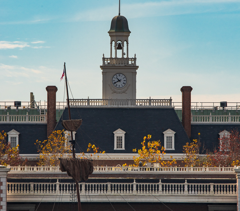 American pavilion from across lagoon