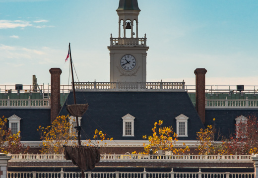 American pavilion from across lagoon