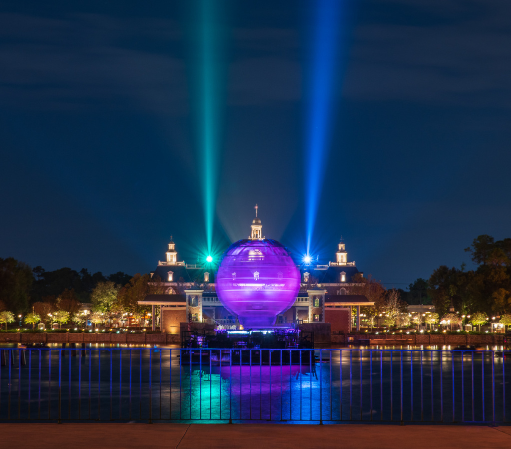 Spotlights behind American pavilion